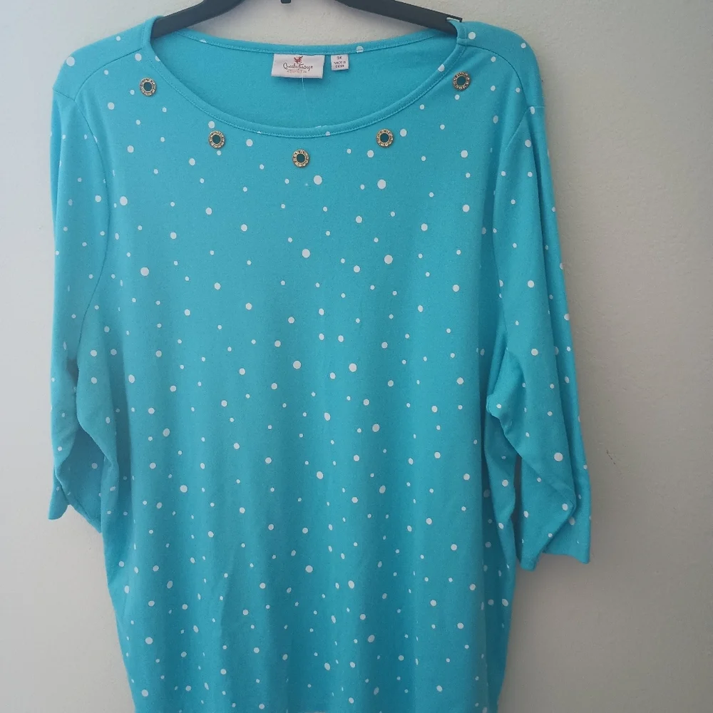 Quacker Factory Rhinestone Polka Dot 3/4 Sleeve Top - Picture 1 of 4